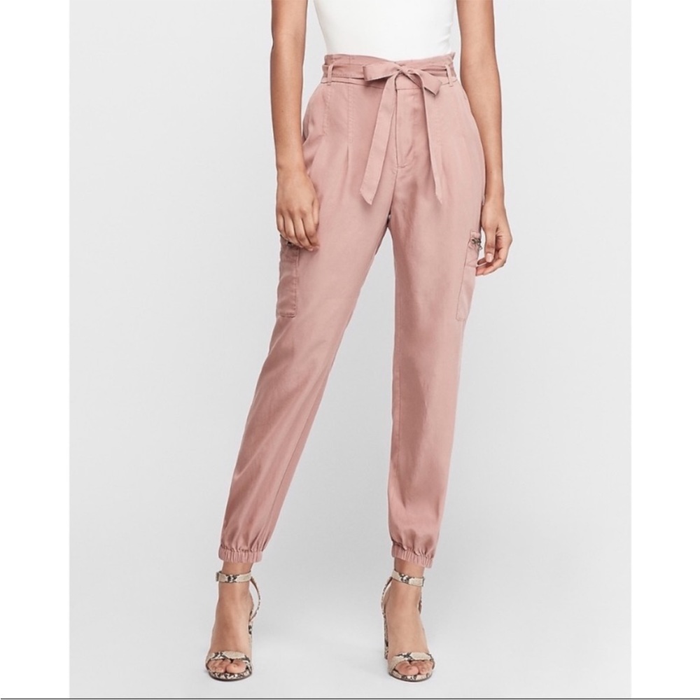 EXPRESS High Waisted Sash Tie Cargo Twill Utility Jogger Pant